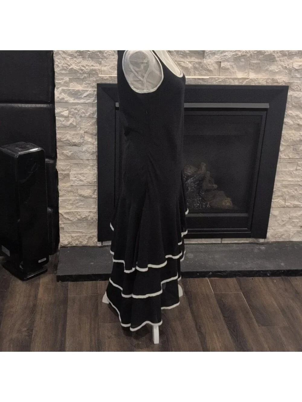 Citrine Sleeveless Black With White Trim With Layered Ruffled Salsa Style Dress